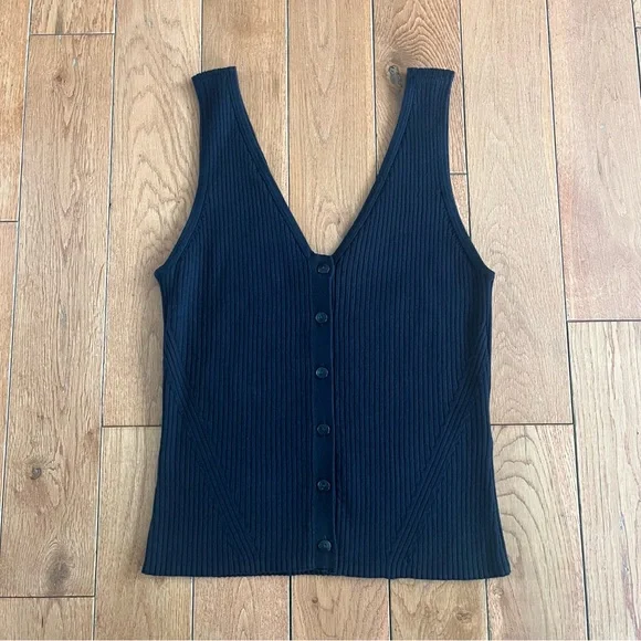 Madewell The Signature Knit Button Front Sweater Tank - Black - Size Small - Picture 2 of 4